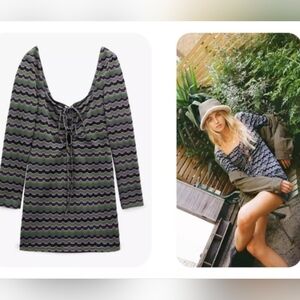 NWOT Zara Sparkle Geo Stripe Zig Zag Metallic Mini Dress S